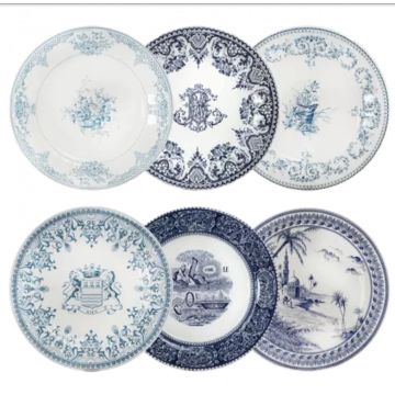 Gien Les Dépareillées Bleu Dinerbord 27.3 cm - set van 6